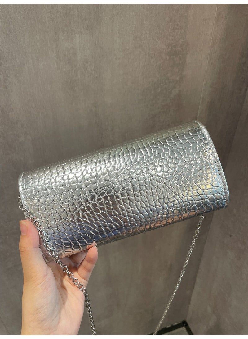 Women’s Silver Clutch Bag With Elegant Crystal Chain – Evening Clutch For Parties And Special Occasions - Image 3
