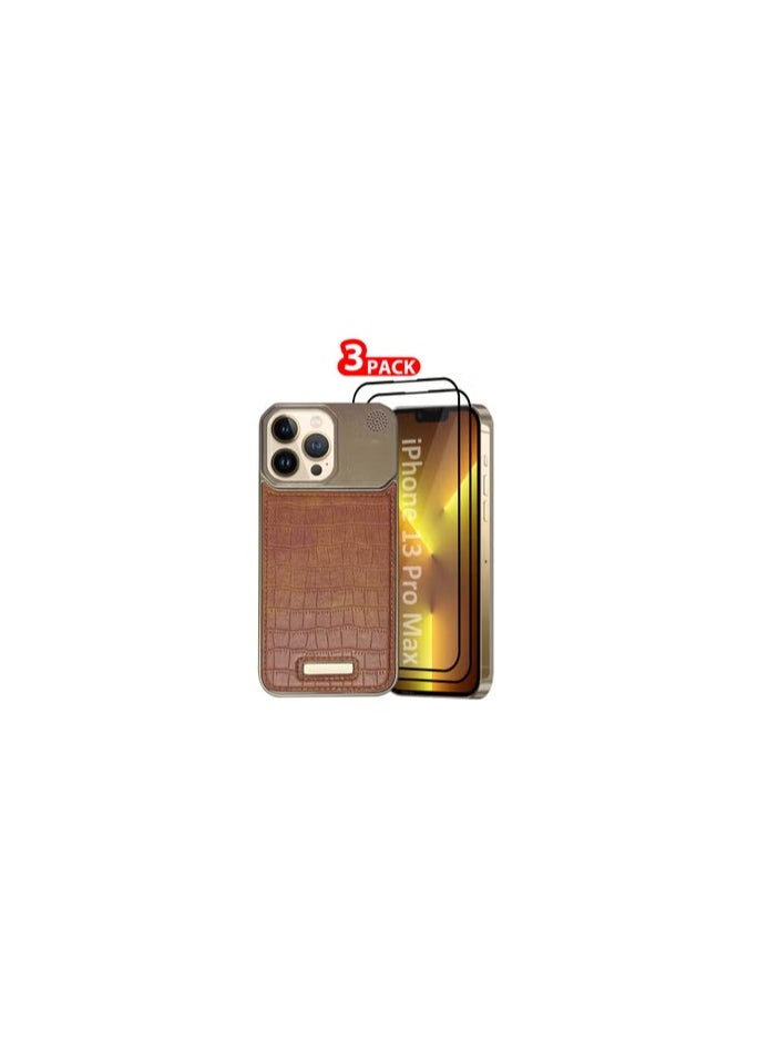 CATANES iPhone 13 Pro Max 3 Pack Case Leather Metal Design, Slim Lightweight Minimalist Cover,1 Case 2 Screen Protectors  - Image 1
