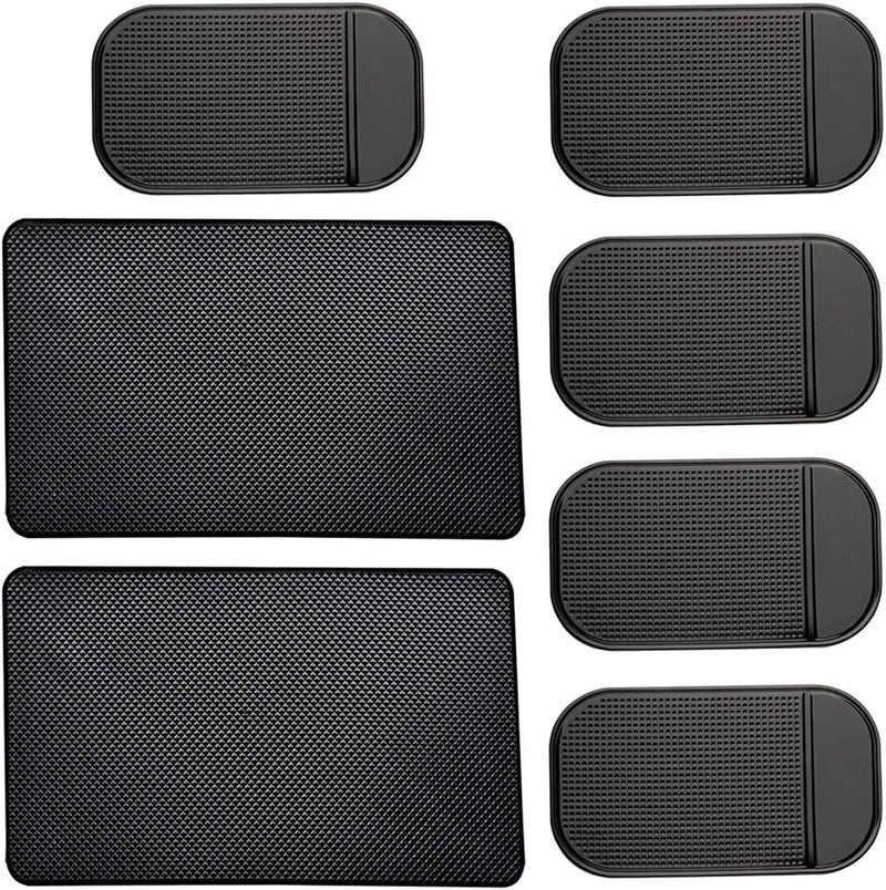 ACKLLR 7 Pack Car Dashboard Anti-Slip Mat, 2 Sizes Heat Resistant Sticky Non-Slip Ripple Dash Grip Silicone Pad for Cell Phone Sunglasses Keys, Black - Image 1