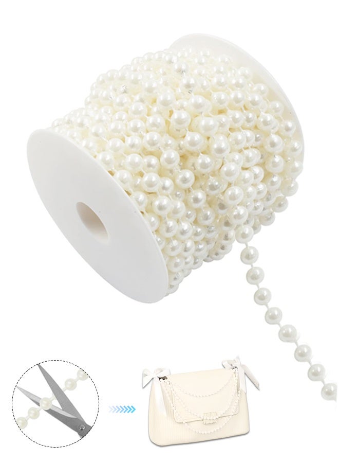 Sweet Life 39 Feet 6mm Pearl Strings Garland for Crafts, Artificial Pearl Beaded Trim Chain Roll Strands for Wedding Centerpieces Bouquet Party Decoration Christmas Tree Garland - Image 1