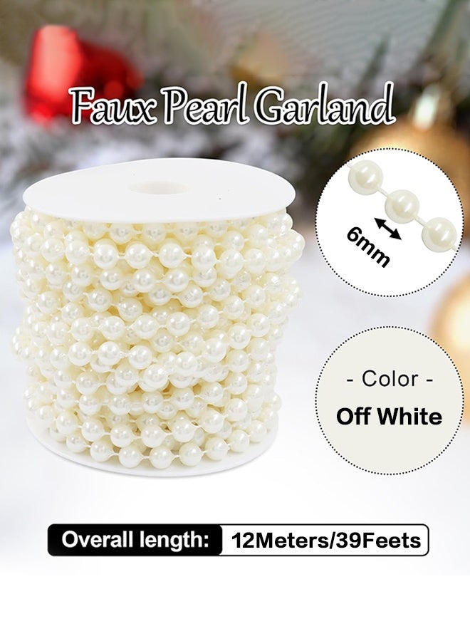 Sweet Life 39 Feet 6mm Pearl Strings Garland for Crafts, Artificial Pearl Beaded Trim Chain Roll Strands for Wedding Centerpieces Bouquet Party Decoration Christmas Tree Garland - Image 4