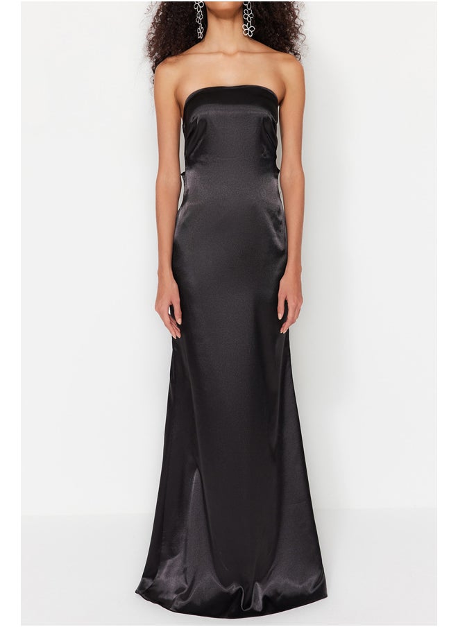 trendyol - Black Body-fitting Woven Satin Long Evening Evening Dress TPRSS23AE00079 - Image 1