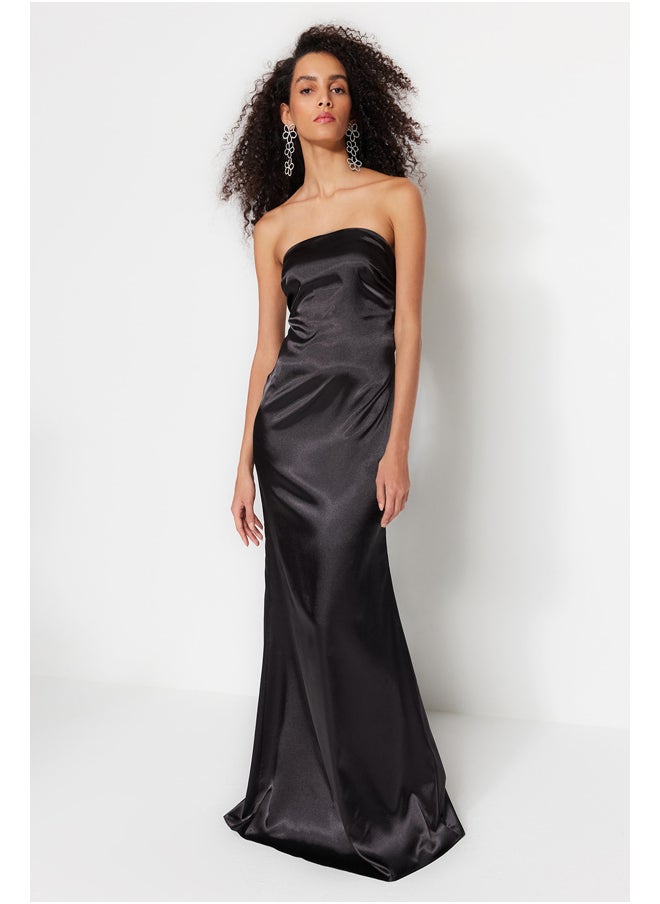 trendyol - Black Body-fitting Woven Satin Long Evening Evening Dress TPRSS23AE00079 - Image 1