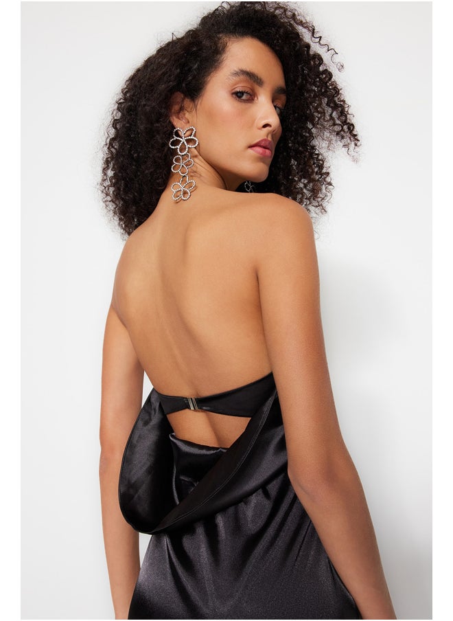 trendyol - Black Body-fitting Woven Satin Long Evening Evening Dress TPRSS23AE00079 - Image 1