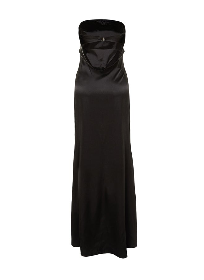 trendyol - Black Body-fitting Woven Satin Long Evening Evening Dress TPRSS23AE00079 - Image 1