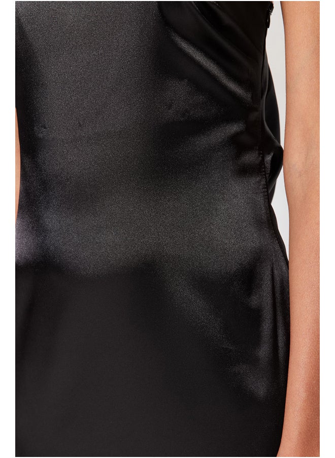 trendyol - Black Body-fitting Woven Satin Long Evening Evening Dress TPRSS23AE00079 - Image 1