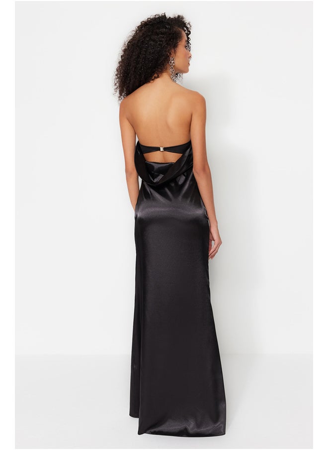trendyol - Black Body-fitting Woven Satin Long Evening Evening Dress TPRSS23AE00079 - Image 1