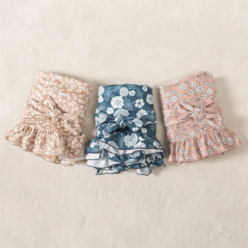 Y&D Ruffled Bamboo Swaddle Blanket Set - Newborn Swaddlers Wrap with Matching Headband Bows - Soft Infant Bedding - Image 4