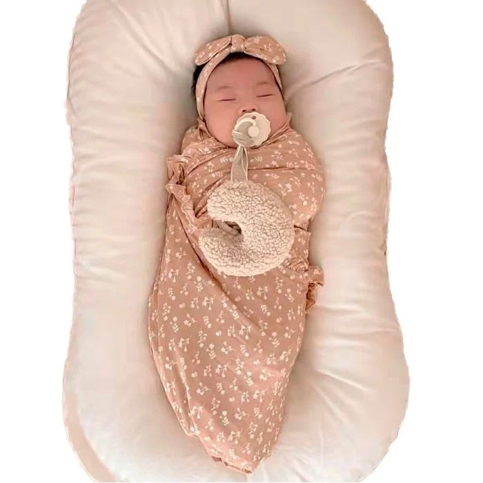 Y&D Ruffled Bamboo Swaddle Blanket Set - Newborn Swaddlers Wrap with Matching Headband Bows - Soft Infant Bedding - Image 1