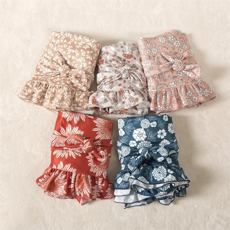Y&D Ruffled Bamboo Swaddle Blanket Set - Newborn Swaddlers Wrap with Matching Headband Bows - Soft Infant Bedding - Image 2