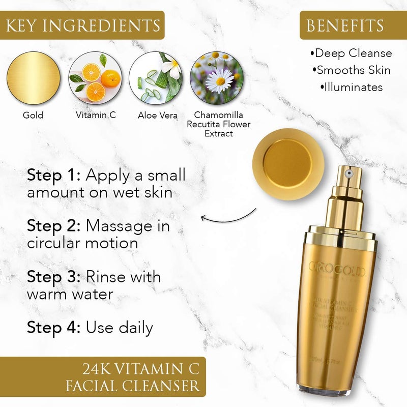 Orogold 24K Vitamin C Facial Cleanser â€“ Gentle Daily Cleansing Gel With Gold and Vitamin C â€“ Foaming Face Wash For All Skin Types â€“ 2.7 Fl. Oz. - Image 2