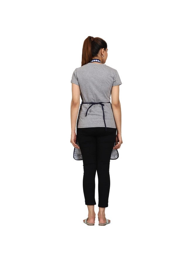 JMi Cotton Checkered Design Waterproof Apron with Multipurpose Front Large Embroidered Pocket Pack of 2 (RED BLUE) - Image 4