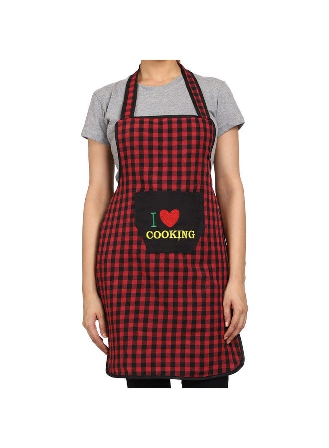 JMi Cotton Checkered Design Waterproof Apron with Multipurpose Front Large Embroidered Pocket Pack of 2 (RED BLUE) - Image 5