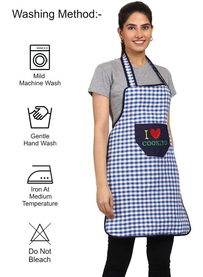 JMi Cotton Checkered Design Waterproof Apron with Multipurpose Front Large Embroidered Pocket Pack of 2 (RED BLUE) - Image 3