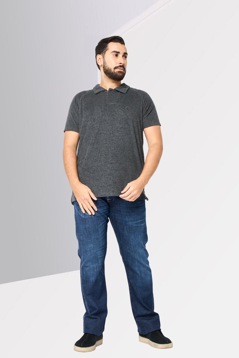 CERRUTI 1881 قميص بولو بأكمام قصيرة للرجال بتصميم عادي مع شعار مطرز، رمادي داكن - Image 2