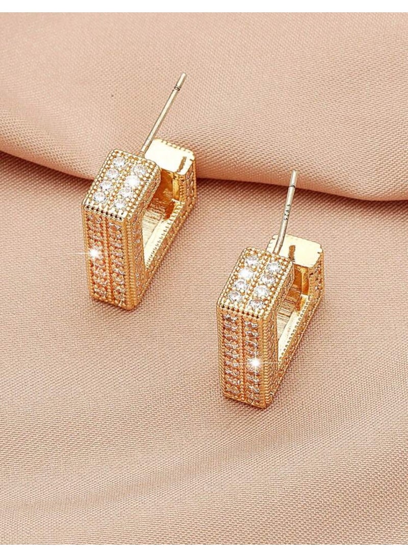 Dangle Charms Elegant & Trendy Gold Plated Earrings For Women Inlaid With Zirconia - Image 2