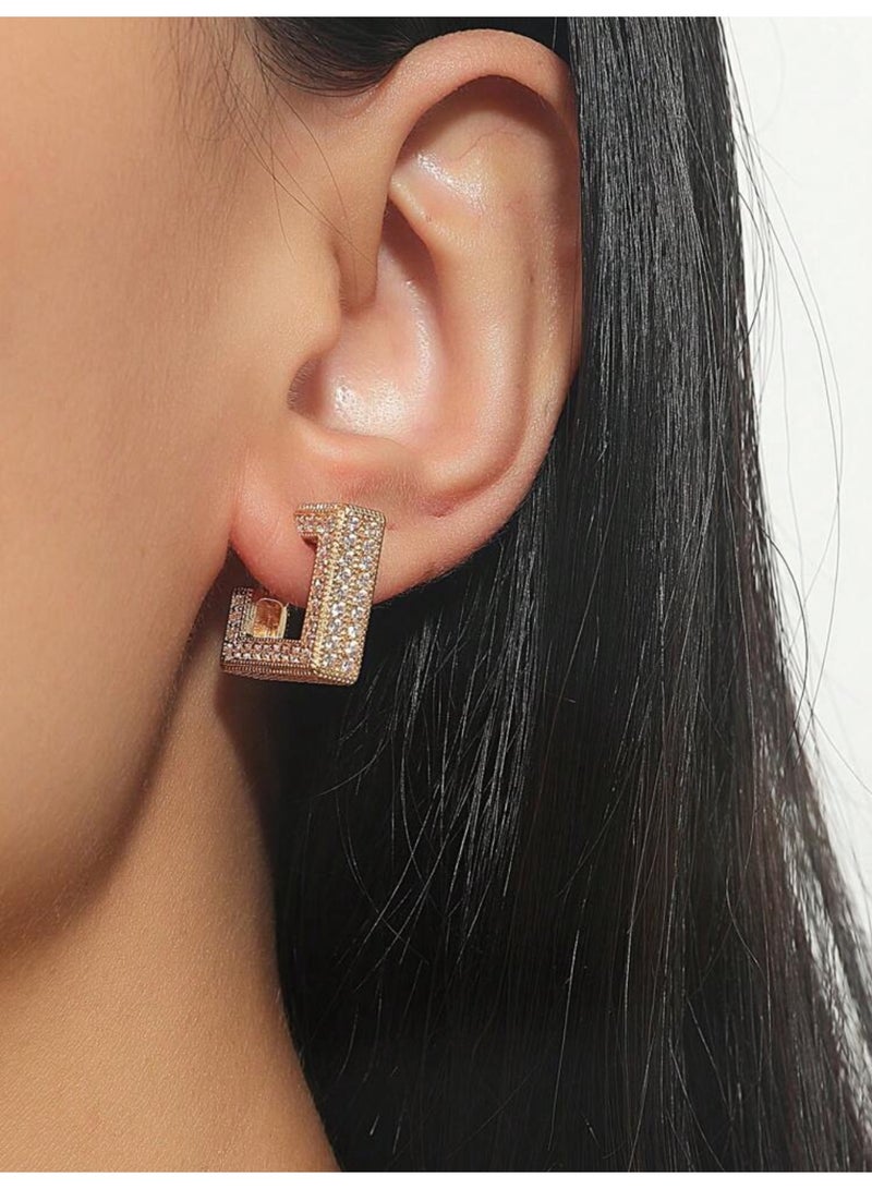 Dangle Charms Elegant & Trendy Gold Plated Earrings For Women Inlaid With Zirconia - Image 1