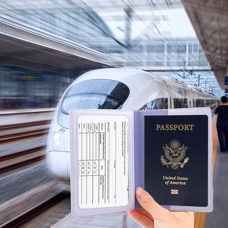 QEYMN Passport Holder, Passport Holder Women, Passport Covers Travel Must Haves, Travel Passport Wallet for Men, 1 Pack Passport Case Passport Protector for Travel Airport Essentials, Light Purple - Image 3