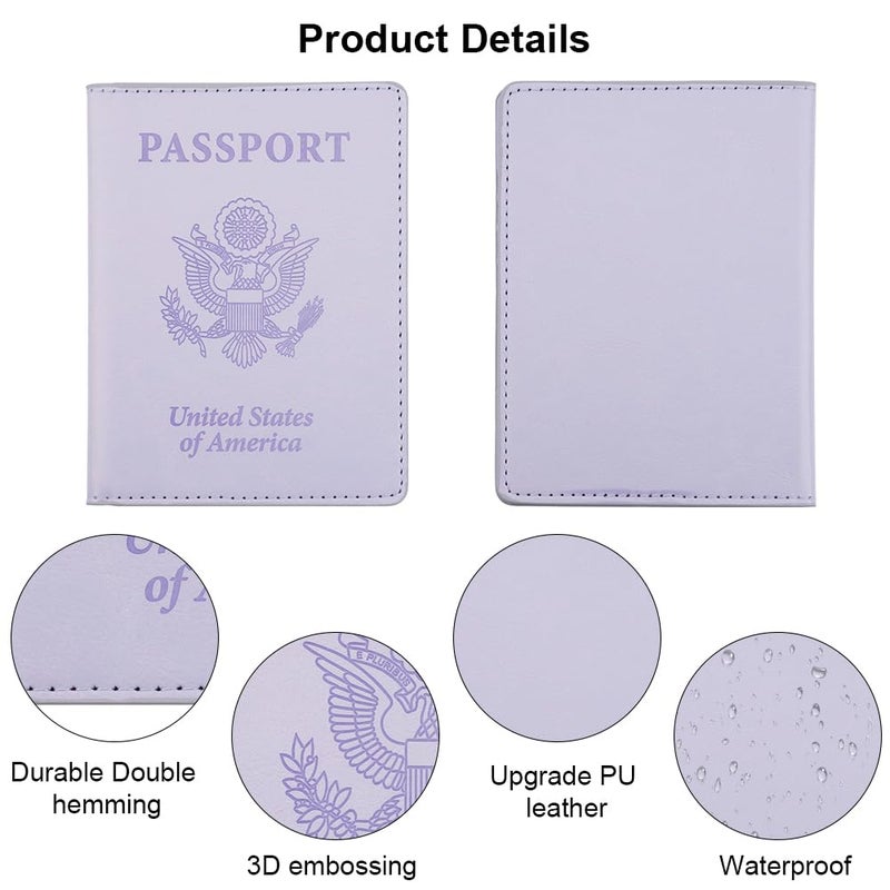 QEYMN Passport Holder, Passport Holder Women, Passport Covers Travel Must Haves, Travel Passport Wallet for Men, 1 Pack Passport Case Passport Protector for Travel Airport Essentials, Light Purple - Image 4