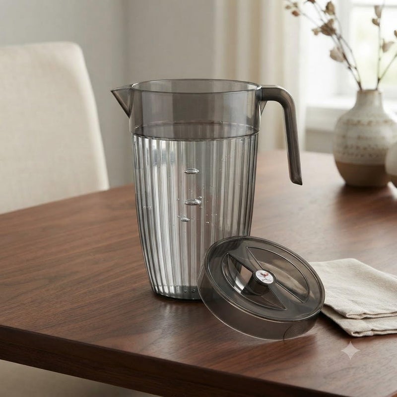 Galaxy Acrylic Pitcher with Lid, BPA-Free, Multicolor | Ribbed Design, Includes Lid, Lightweight & Durable, Multi-Use Beverage Jug, Smoke Tinted Finish - Image 3