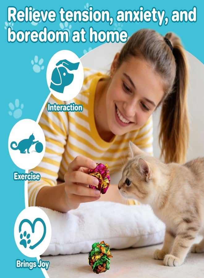 Rainflow Multicolor Crinkle Balls for Cats - 10 Pcs RAINFLOW Durable Bulk Mylar Cat Crinkle Toy Balls Indoor Cat Toy Ball Stress-Relief for Kittens, Adult Cats, Multi-Cat Homes Indoor Play,Loud & Crunchy - Image 3