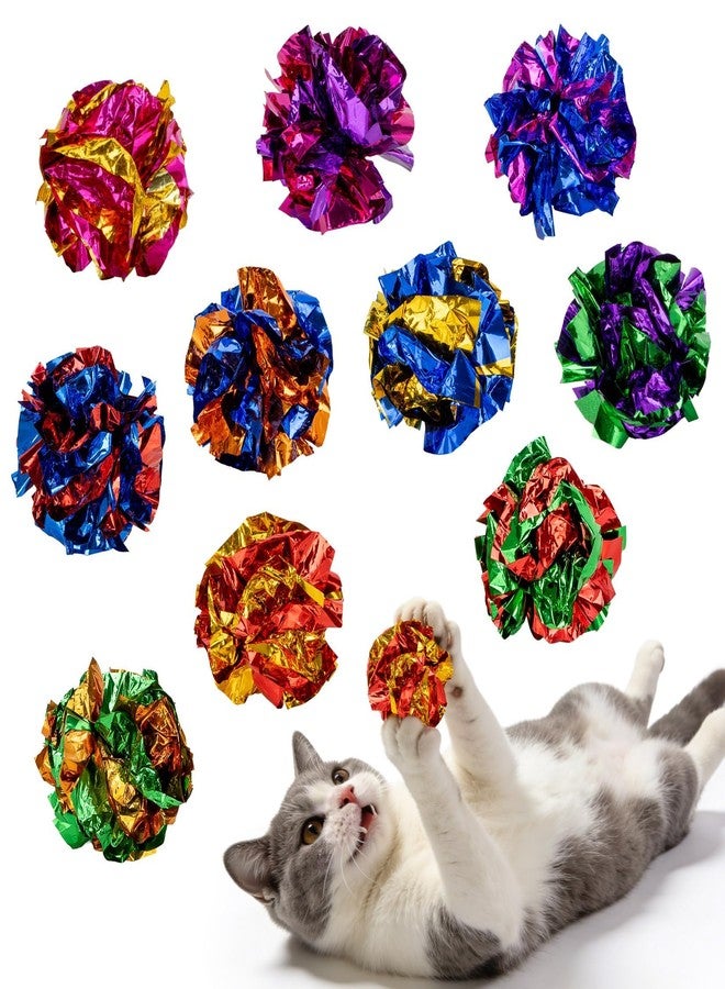 Rainflow Multicolor Crinkle Balls for Cats - 10 Pcs RAINFLOW Durable Bulk Mylar Cat Crinkle Toy Balls Indoor Cat Toy Ball Stress-Relief for Kittens, Adult Cats, Multi-Cat Homes Indoor Play,Loud & Crunchy - Image 1