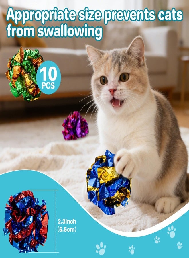 Rainflow Multicolor Crinkle Balls for Cats - 10 Pcs RAINFLOW Durable Bulk Mylar Cat Crinkle Toy Balls Indoor Cat Toy Ball Stress-Relief for Kittens, Adult Cats, Multi-Cat Homes Indoor Play,Loud & Crunchy - Image 4