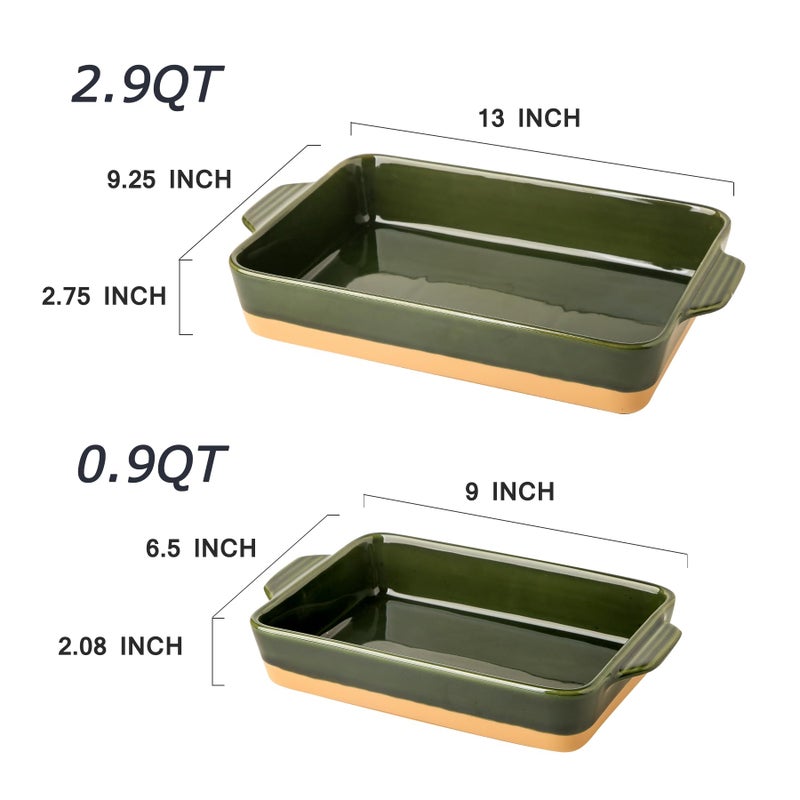 Howise Ceramic Baking Casserole Dish with Handles, Large 9x13 inch Pan and Middle Baking Pan - Porcelain Serving Bakeware Set (Forest Green) - Image 3