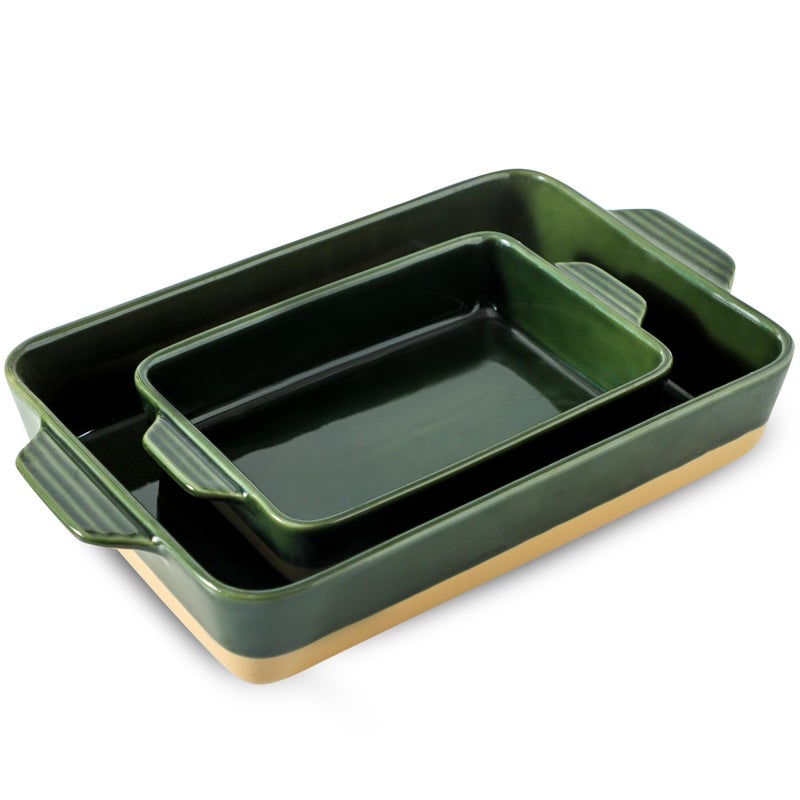 Howise Ceramic Baking Casserole Dish with Handles, Large 9x13 inch Pan and Middle Baking Pan - Porcelain Serving Bakeware Set (Forest Green) - Image 1