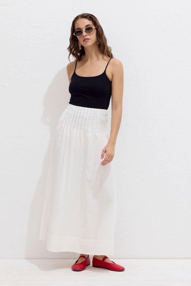 Manuka Ribbed Voile Skirt Ecru - Image 4