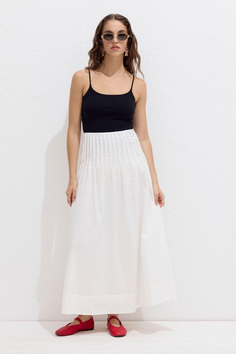 Manuka Ribbed Voile Skirt Ecru - Image 1
