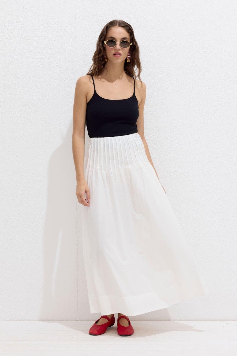 Manuka Ribbed Voile Skirt Ecru - Image 3