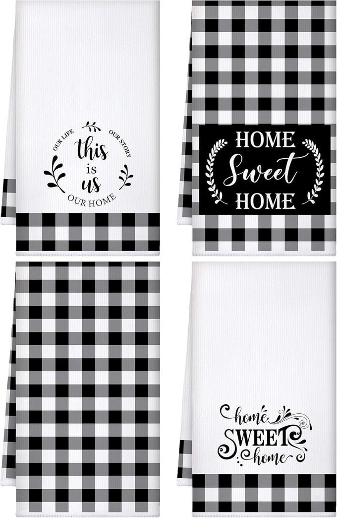KITCHEN TOWELS ULTRA ABSORBENT DISH QUICK TO DRYING HAND POLYESTER CLEANING TEA TOWELS FOR HOME WASHING DRYING DISHES KITCHEN SUPPLIESBLACK WHITESTYLISH
