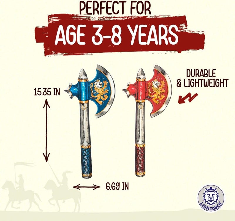 LIONTOUCH - Noble Knight Axes for Boys, Blue/Red - Age 3-8 | Durable Foam Toy for Kids in Golden Lion Theme | Safe Weapon Accessory for Knight Costumes and Fancy Dress - Image 4