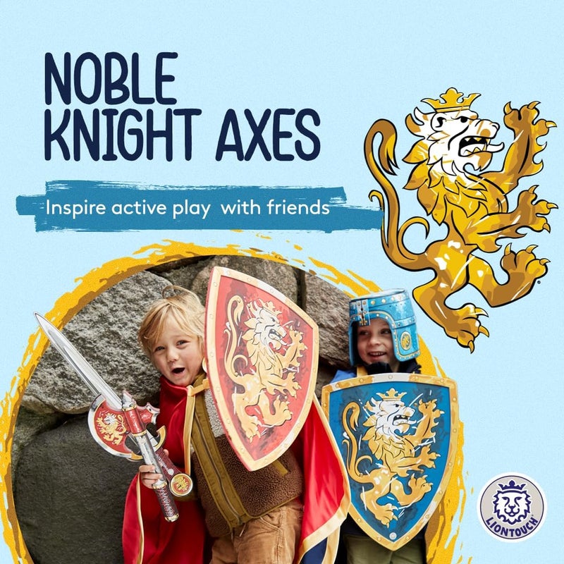 LIONTOUCH - Noble Knight Axes for Boys, Blue/Red - Age 3-8 | Durable Foam Toy for Kids in Golden Lion Theme | Safe Weapon Accessory for Knight Costumes and Fancy Dress - Image 2
