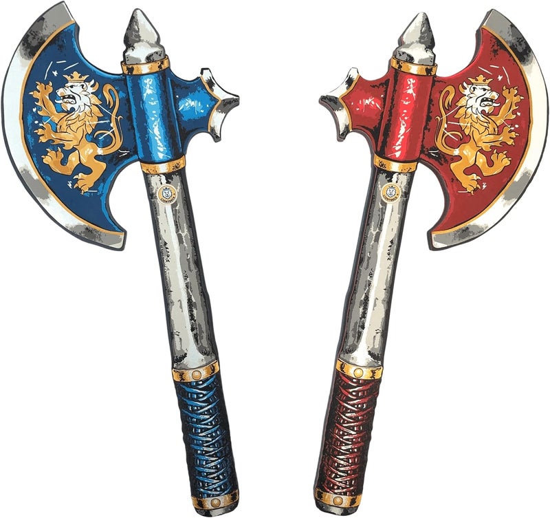 LIONTOUCH - Noble Knight Axes for Boys, Blue/Red - Age 3-8 | Durable Foam Toy for Kids in Golden Lion Theme | Safe Weapon Accessory for Knight Costumes and Fancy Dress - Image 1