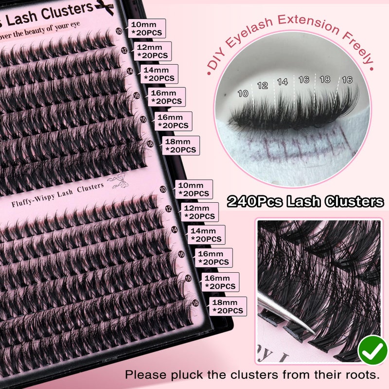 Goddvenus Lash Clusters Wispy Eyelash Clusters Fluffy Lashes Clusters Cute D Curl Cluster Eyelash Extensions with Soft Cotton Band Cluster Lashes 10-18mm Eyelashes Clusters for DIY Lash Extension - Image 3
