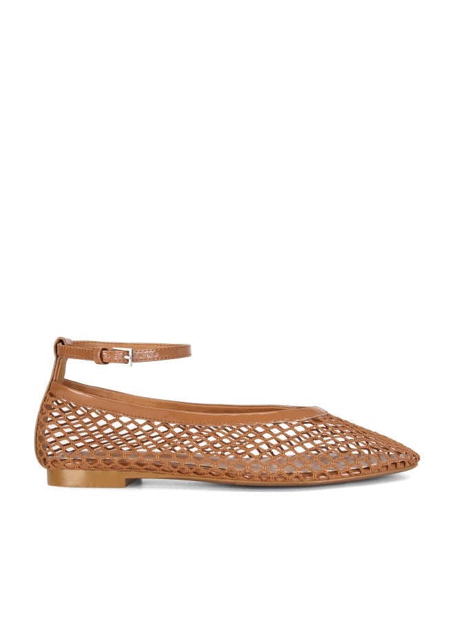 Wnshonzy Mesh Ballet Flats for Women Round Toe Fishnet Ballerina Flat Shoes Buckle Strap Womenâ€™s Mesh Mary Jane Flats Comfy Casual Office Womens Summer Brown Tan - Image 1