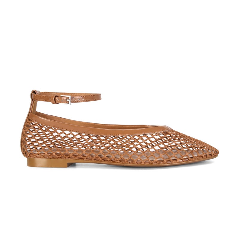 Wnshonzy Mesh Ballet Flats for Women Round Toe Fishnet Ballerina Flat Shoes Buckle Strap Womenâ€™s Mesh Mary Jane Flats Comfy Casual Office Womens Summer Brown Tan - Image 5