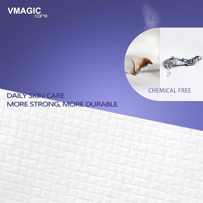 VMAGIC CARE منشفة وجه disposable 120 قطعة من قماش القطن مناديل وجه جافة مناشف للنساء فائقة النعومة مناشف نظيفة لغسل الوجه وإزالة المكياج 20x20 سم بنمط لؤلؤي - Image 4