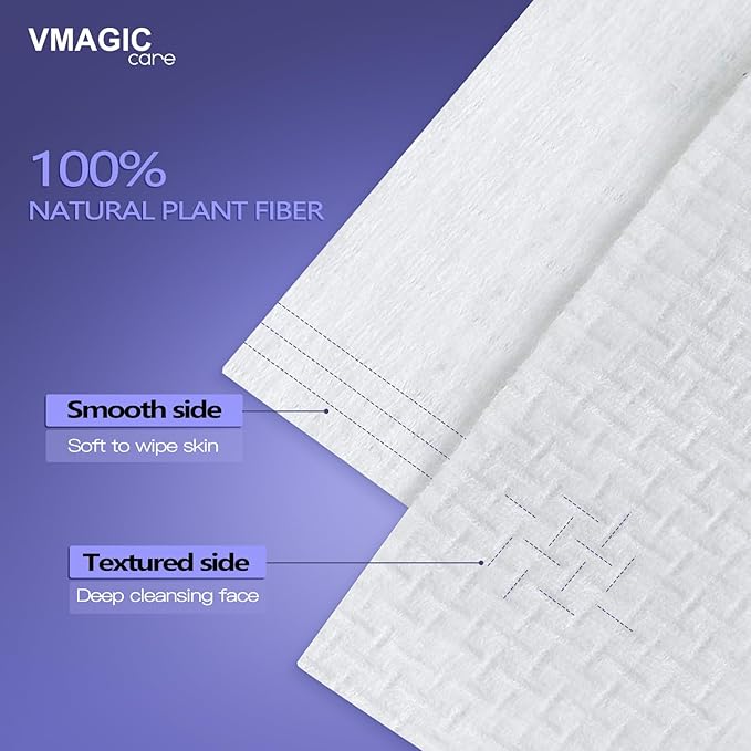 VMAGIC CARE منشفة وجه disposable 120 قطعة من قماش القطن مناديل وجه جافة مناشف للنساء فائقة النعومة مناشف نظيفة لغسل الوجه وإزالة المكياج 20x20 سم بنمط لؤلؤي - Image 2