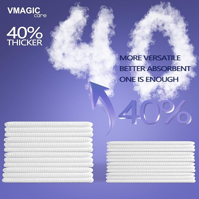 VMAGIC CARE منشفة وجه disposable 120 قطعة من قماش القطن مناديل وجه جافة مناشف للنساء فائقة النعومة مناشف نظيفة لغسل الوجه وإزالة المكياج 20x20 سم بنمط لؤلؤي - Image 3