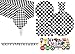 Oojami Serves 30 Essential Party Pack Black and White Checkered 9 Dinner Paper Plates 7 Dessert Paper Plates 9 oz Cups 3 Ply Napkins 1 Happy Birthday Banner 2 Table Cover 20 Photo Props - Image 3