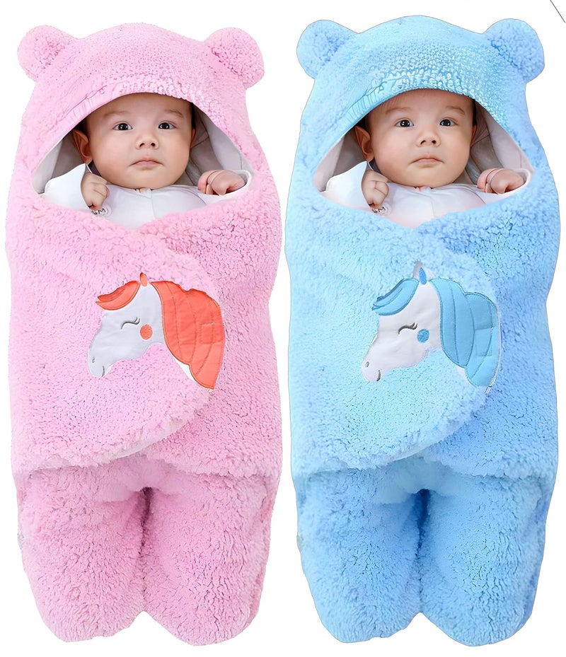 BRANDONN Baby Blankets New Born Combo Pack of Super Soft Baby Wrapper Baby Sleeping Bag for Baby BoysGirls 76cm x 42cm 16 Months Sherpa Microfiber Lightweight Unicorn Pink Blue - Image 1