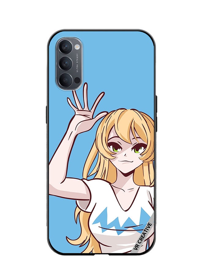 VR CREATIVE Protective Case Cover For Oppo Reno4 Pro 5G Anime Girl Waving Hand Design Multicolour  - Image 1