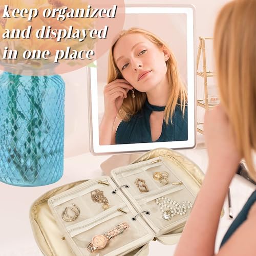 LingLingo Travel Jewelry Organizer Case,Jewelry Bags Jewelry Storage Book Binder with Clear Zipper Velvet Pouch for Traveling,Earrings, Rings, Necklace, Bracelet (White) - Image 5