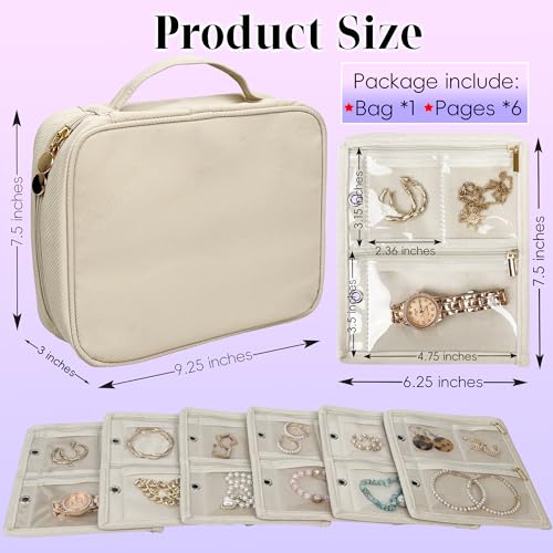 LingLingo Travel Jewelry Organizer Case,Jewelry Bags Jewelry Storage Book Binder with Clear Zipper Velvet Pouch for Traveling,Earrings, Rings, Necklace, Bracelet (White) - Image 2