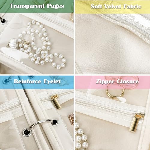 LingLingo Travel Jewelry Organizer Case,Jewelry Bags Jewelry Storage Book Binder with Clear Zipper Velvet Pouch for Traveling,Earrings, Rings, Necklace, Bracelet (White) - Image 4