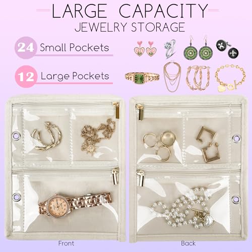 LingLingo Travel Jewelry Organizer Case,Jewelry Bags Jewelry Storage Book Binder with Clear Zipper Velvet Pouch for Traveling,Earrings, Rings, Necklace, Bracelet (White) - Image 3