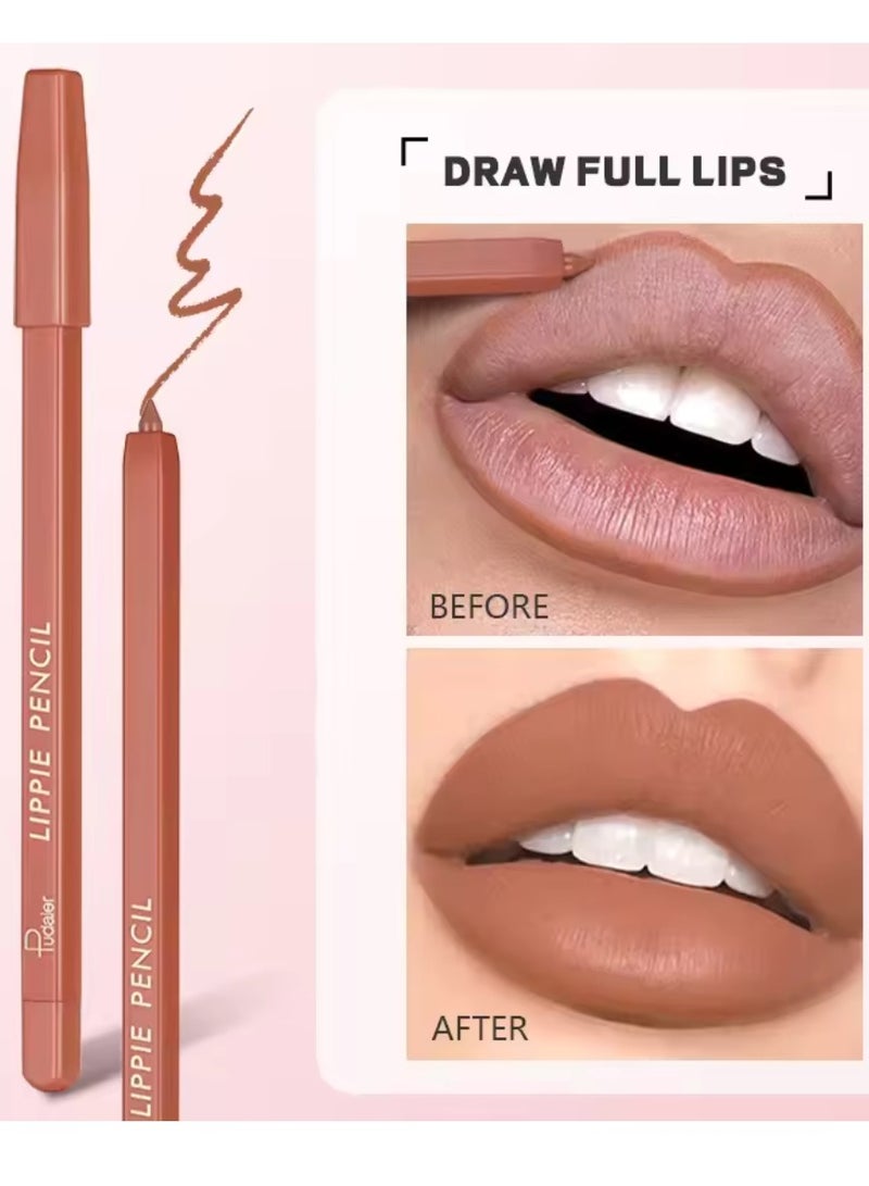Lippie Pencil Lipstick with Sharpener Soft Lipliner Pencil Easy to Use Lip Makeup Lip Liner Pencil Matte Waterproof Long Lasting Lipstick Lip Contour Makeup Lip Set Full Color 04